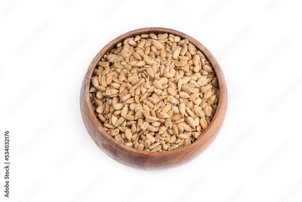 Sunflower seed kernel on the white background Sunflower seed kernel on the white background