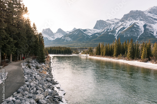 Sunny landscape in Canmore, Alberta on a cold winter morning photo