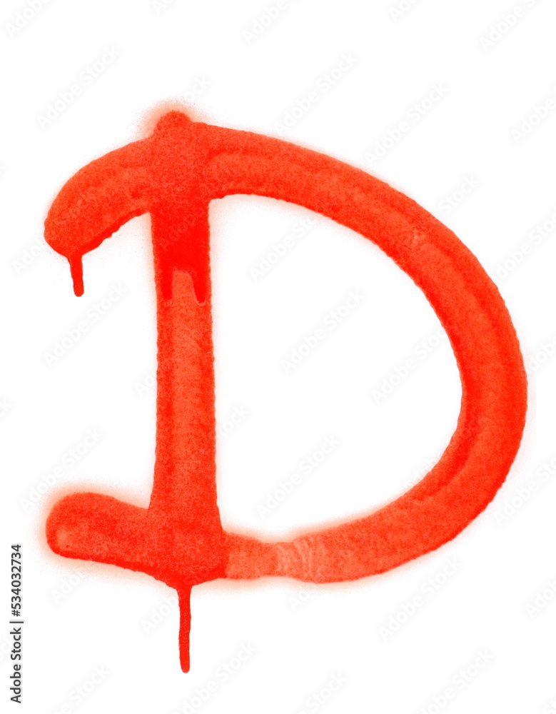 Number D Roman number five hundred D, red spray stain, droplets texture isolated ...
