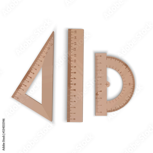 Set of wooden rulers and a pencil in a realistic style vector format
