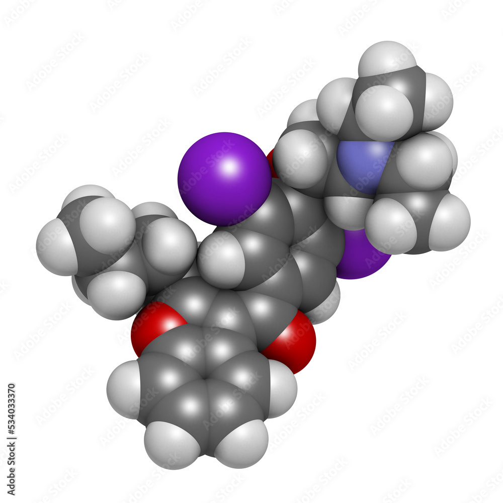 Amiodarone antiarrhythmic drug, chemical structure. Amiodarone antiarrhythmic drug, chemical structure.