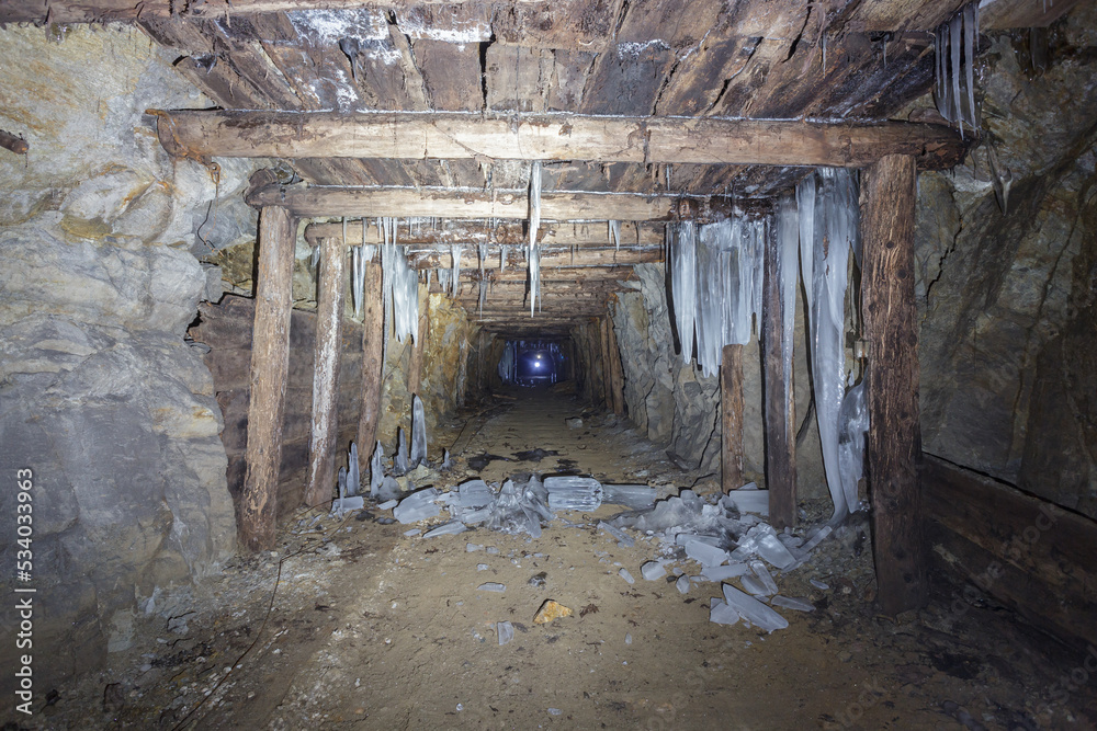 Dark tunnel of old closed mine.