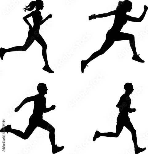 Running men and women black silhouette isolated vector illustration © cool vp