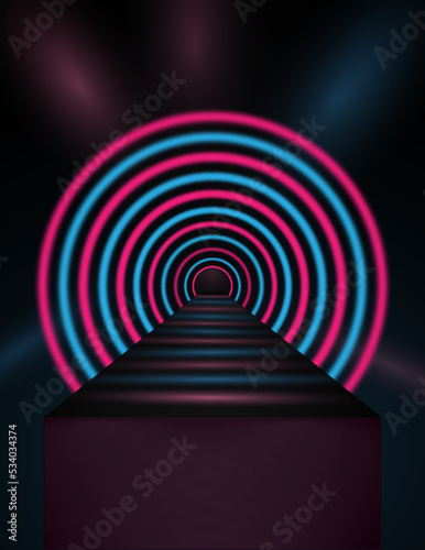 Round neon illuminated podium.