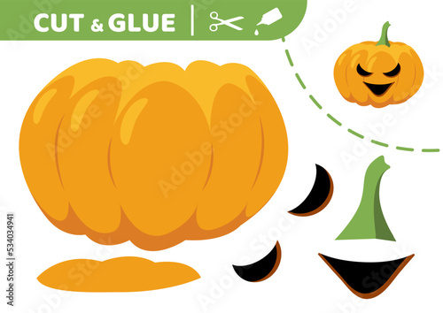 Scary pumpkin. Cut and glue. Jack o Lantern. Applique. Paper game. Vector