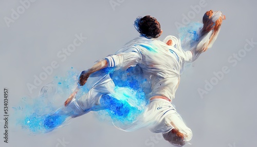 Athlete jumping abstract painting. Isolated background.
