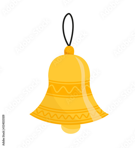 Bell. Gold jingle bell. Cartoon, flat, vector