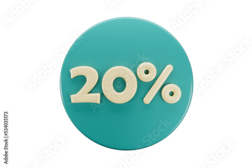 3d icon of 20 percents discount on blue round without background. High quality 3d illustration