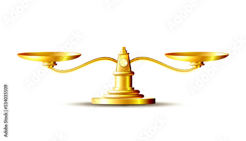 Golden scales. Bowls of scales in balance. Libra icon.
