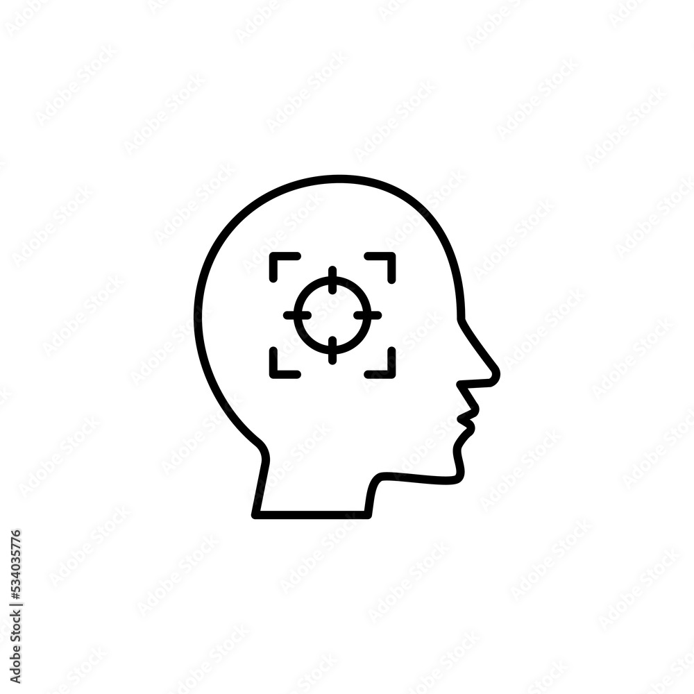 Human Head Target Silhouette and Line Icon. Marketing Sociology Focus Goal on Customer Mind Pictogram. Centric Aim Destination Icon. eps 10 Human Head Target Silhouette and Line Icon. Marketing Sociology Focus Goal on Customer Mind Pictogram. Centric Aim Destination Icon. eps 10