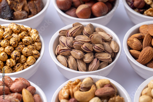 Mixed nuts on a white background