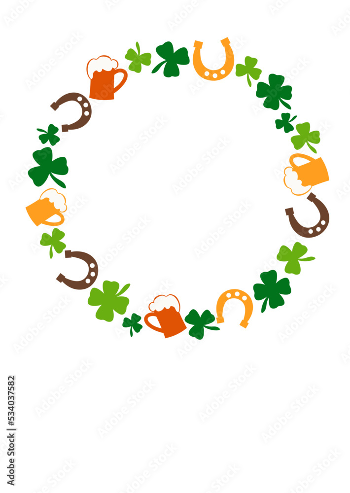 Monogram art. Frame design. Saint Patrick's day decor. Shamrock, horseshoe, beer. Monogram art. Frame design. Saint Patrick's day decor. Shamrock, horseshoe, beer.