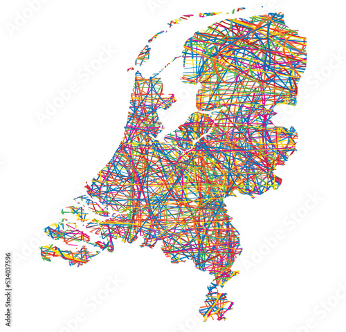 vector illustration of multicolored abstract striped map of Netherlands