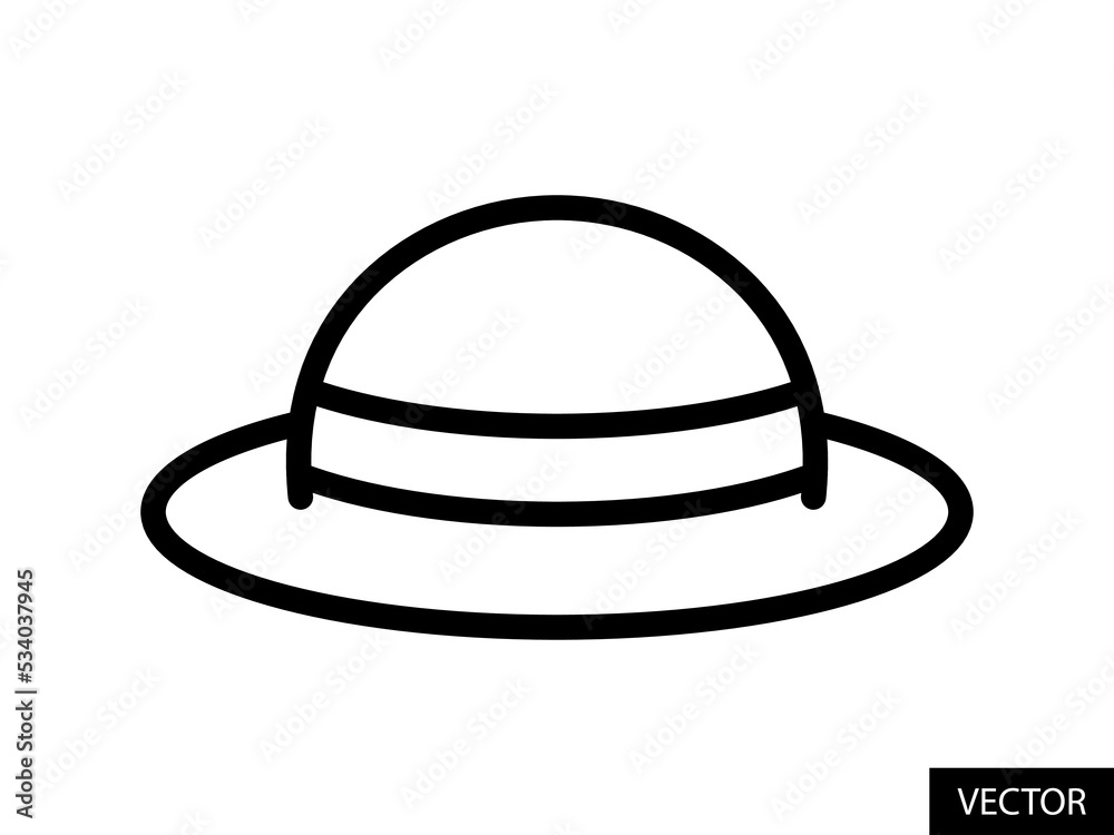 Summer hat vector icon in line style design for website, app, UI, isolated on white background. Editable stroke. Vector illustration. Summer hat vector icon in line style design for website, app, UI, isolated on white background. Editable stroke. Vector illustration.