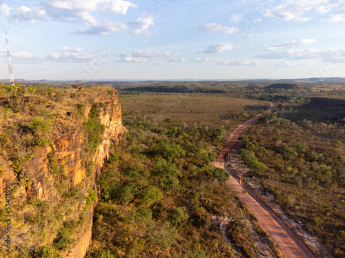 wonderful aerial view of the Brazilian savannah by drone  the Cerrado of the Jalap  o national park in Tocantins