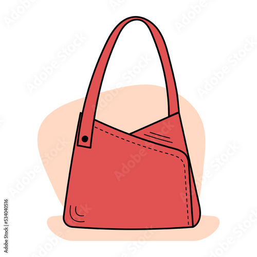 Freehand line art of womens handbag silhouette. Piece of clothing. Accessory. Isolated illustration.