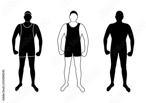 Vector silhouette of a wrestler, figure of a male athlete