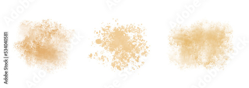 Set of abstract beige watercolor stain on a white background. Vector texture of dusty sand. Water color brown splash. Paint watercolour stain in pastel soft color