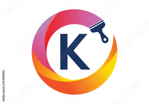 Initial K monogram letter alphabet in a circle with brush splash. transparent gradient color style, creative letter a logo design . 