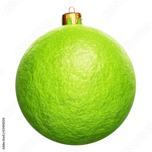 Realistic 3D illustration of the stylish lime peel Christmas bauble isolated on white