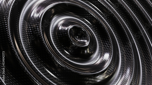 DOF perspective camera realistic abstract 3D illustration of the radial waving carbon fiber surface rendered as background