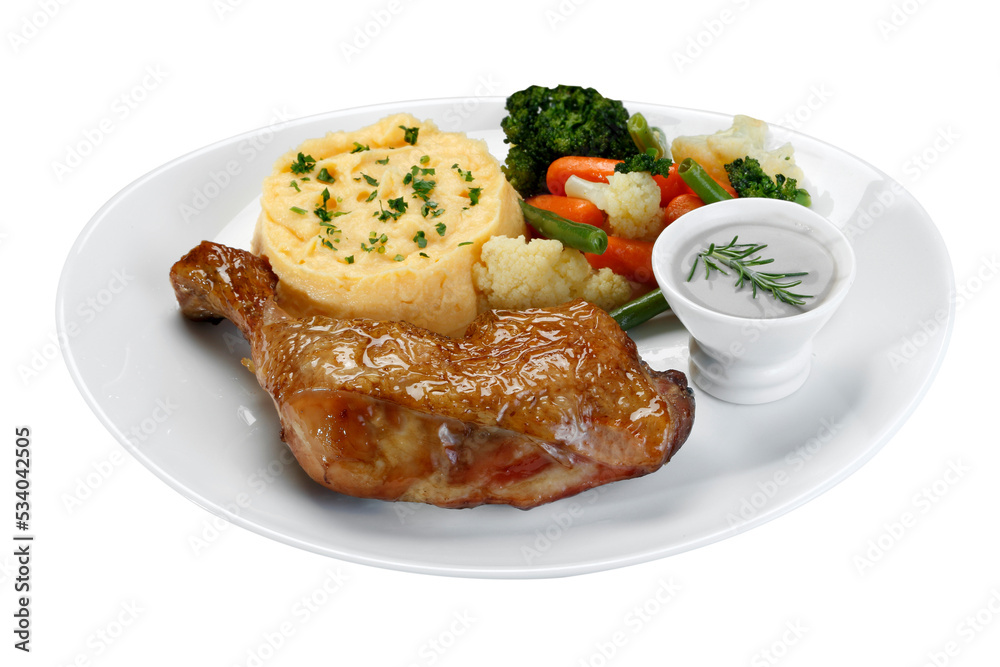chicken leg roast with mashed potatoes with vegetables