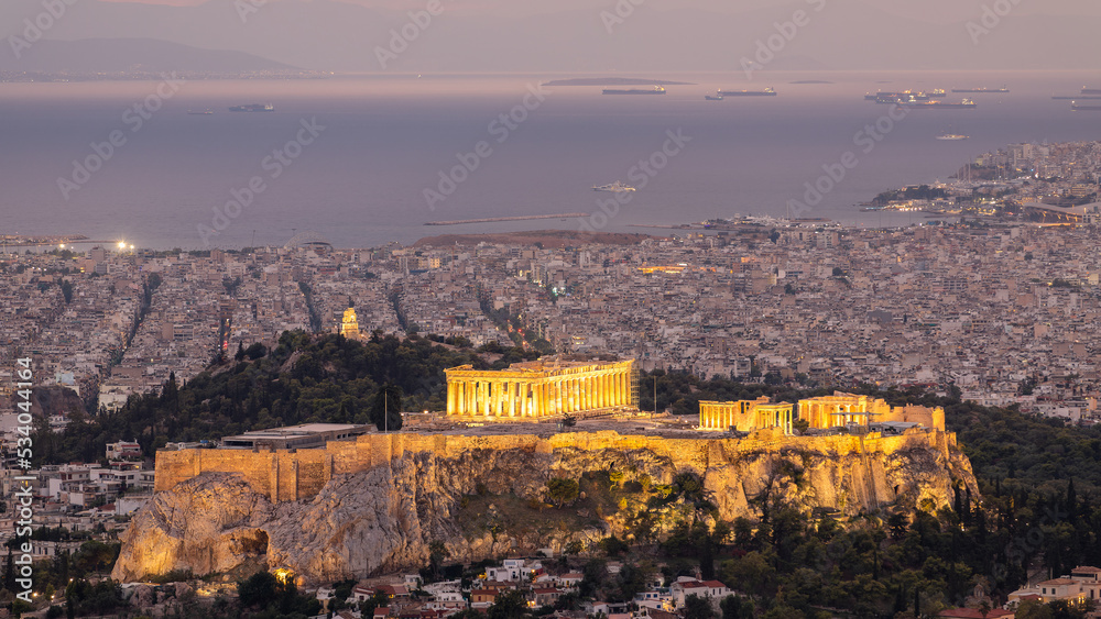 Famous Parthenon of Athens at night on September 2022