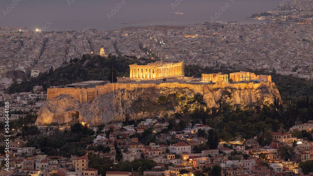 Famous Parthenon of Athens at night on September 2022