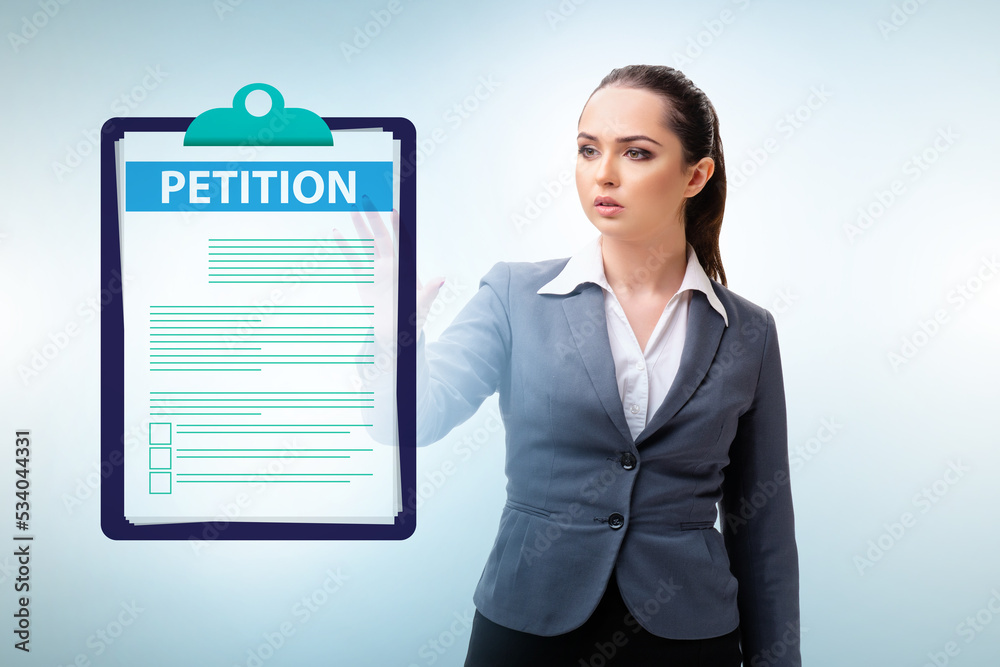 Businesswoman in petition application concept Businesswoman in petition application concept