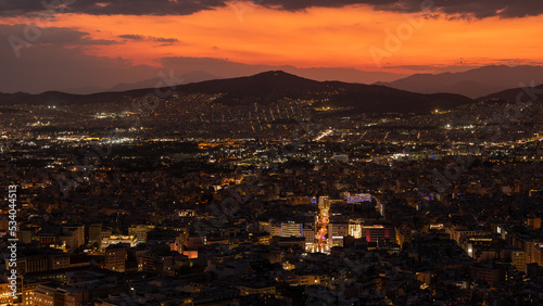 Cityscape of Athens at night on September 2022