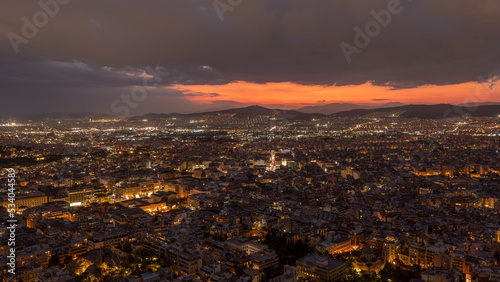 Cityscape of Athens at night on September 2022