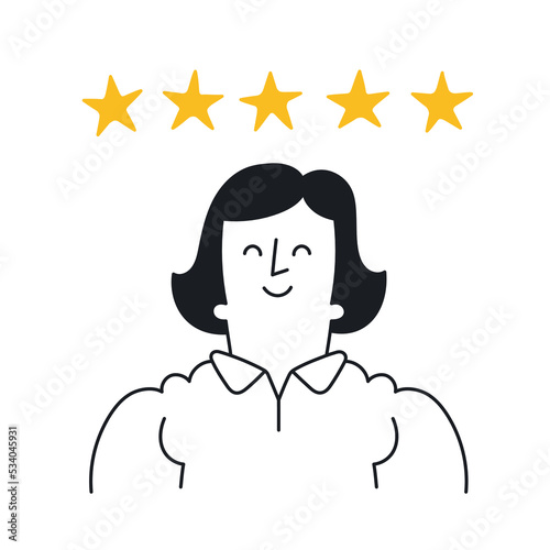 Customer feedback, positive review. Outline, linear, thin line, doodle art. Simple style with editable stroke.