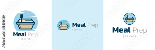 Meal prep service logo design set, meal preparation shop business symbol, food delivery store emblem concept, restaurant cup editable commercial logotype, dish container branding, isolated