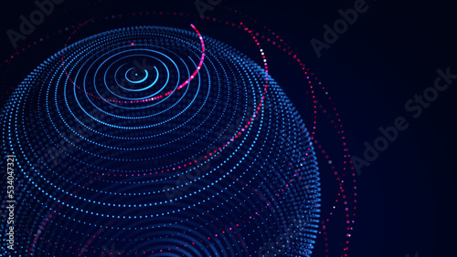 Technology blue sphere with connecting dots and lines. Digital abstract network structure. 3D rendering.