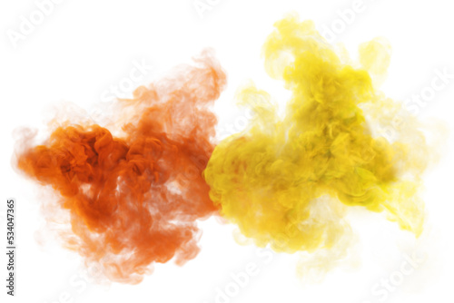 Puff clouds of yellow and red fantasy smoke. 3D magic fog texture