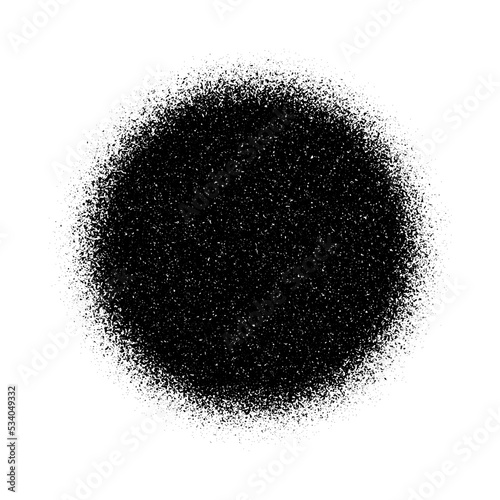 Circle grain texture. Radial faded noise gradient. Round grunge shape. Speckles and particles textured background. Dotted print wallpaper. Vector