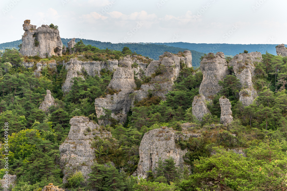 Rocks with strange shapes in the chaos of Montpellier-le-Vieux in the cevennes national park.