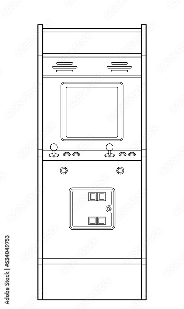 Arcade Cabinet or Arcade Machine in Outline Style, Front View Arcade Cabinet or Arcade Machine in Outline Style, Front View