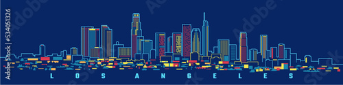 Los Angeles City vector line design, night blue
