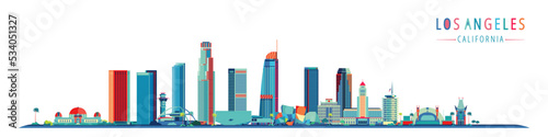 Los angeles landmarks city skyline colorful abstract vector illustration.