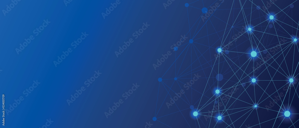 Geometric graphic connection vector background. Lines dots vector illustration. Futuristic digital network concept. Tech blue background with dots of light