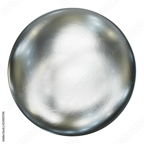 Realistic 3D illustration of the textured silver metallic alloy sphere isolated on white