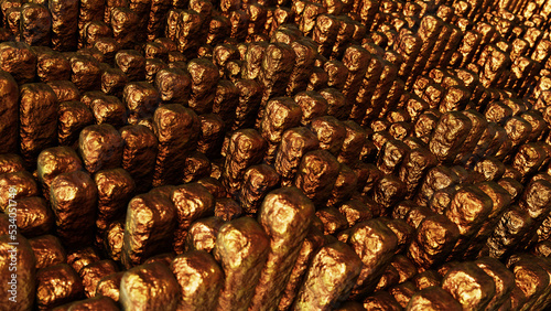 Abstract DOF camera 3D illustration of the pure weathered aged gold rectangular poles pattern rendered as background
