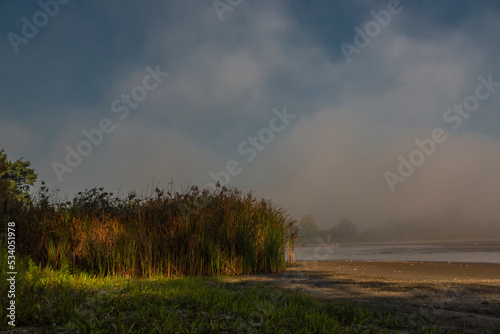 Mlynsky pond in autumn foggy morning near Lednice town © luzkovyvagon.cz