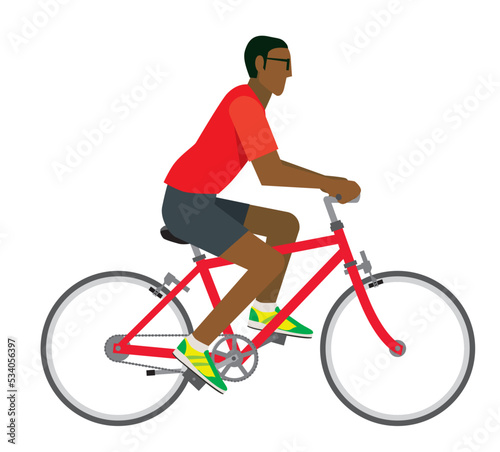 Fototapeta Naklejka Na Ścianę i Meble -  自転車に乗る8等身黒人系男性のイラスト　自転車通勤　健康増進　エコロジー