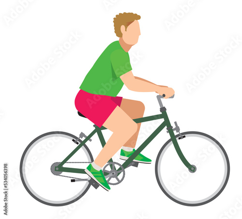 自転車に乗る8等身太った白人系男性のイラスト　自転車通勤　健康増進　エコロジー