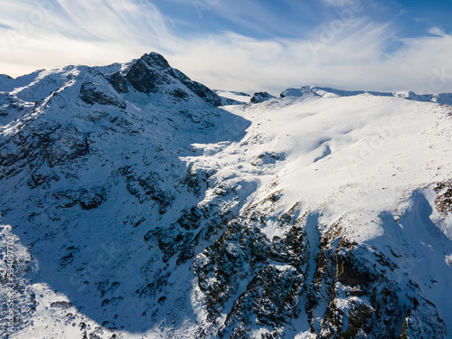 Aerial winter view of Rila Mountain near Malyovitsa peak, Bulgaria