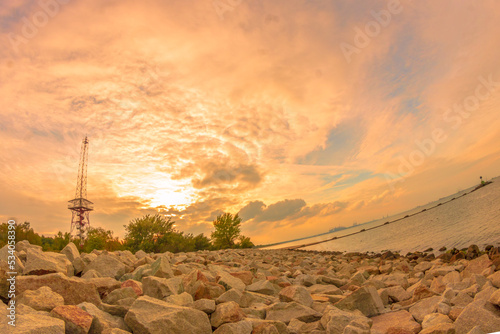 sunset over beach
 photo