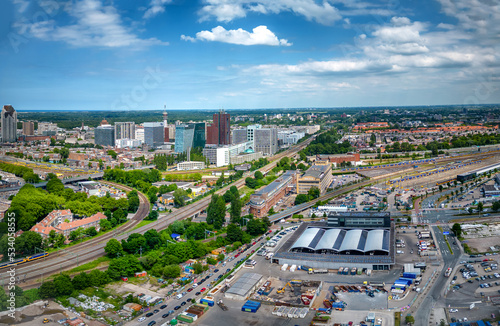 City aerial view of the Bickhorst area in the Hague with the village of Voorburg in the background
