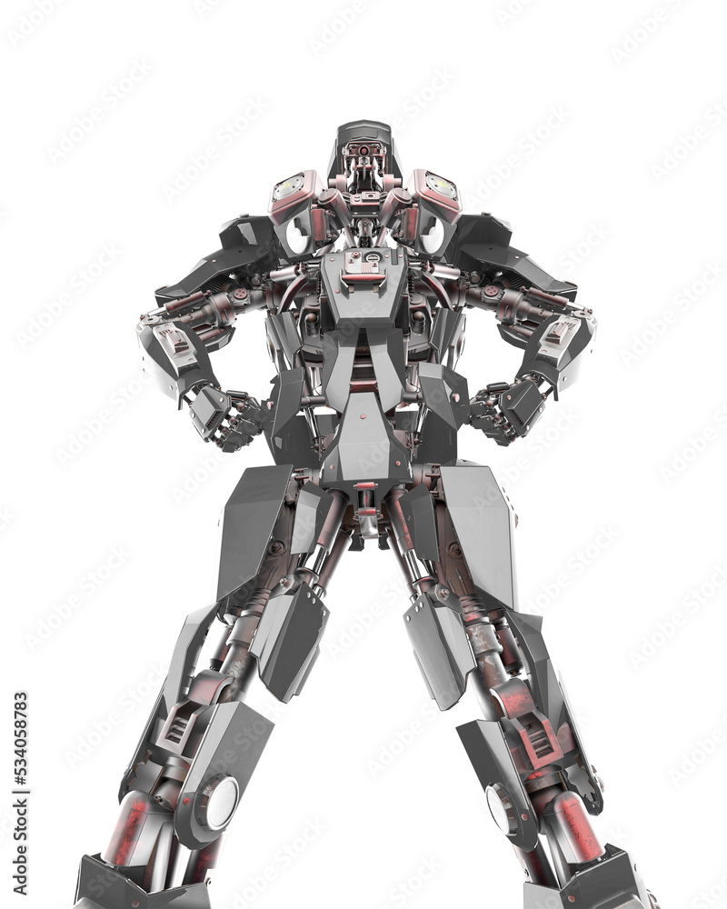 cyber mechis is doing a power pose bottom view